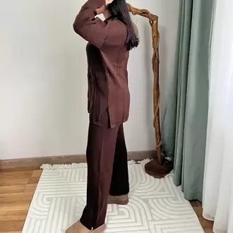 Fermuarlı Triko Takım - KAHVE