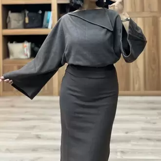 Devrik Yakalı Etekli Selanik Takım - KAHVE