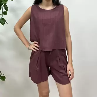 Şort ve Bluz Keten Takım - MÜRDÜM