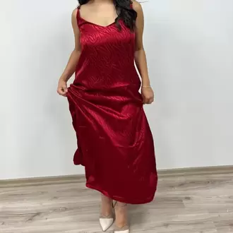Zebra Desenli Saten Elbise - BORDO