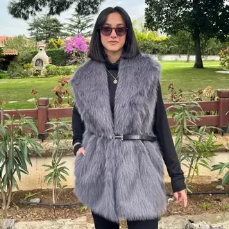 Kemerli Kürk Yelek - GRİ