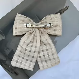 Desenli Kumaş Büyük Fiyonk Saç Tokası – Klipsli Model - EKRU