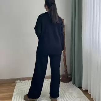 Fermuarlı Triko Takım - SİYAH