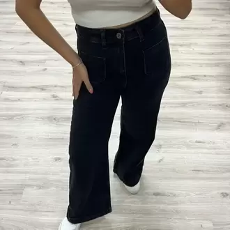 Bol Paça Yüksek Bel Denim Pantolon - SİYAH