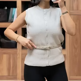 İnce Kemerli Triko Basic Yelek - TAŞ