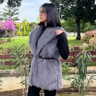 Kemerli Kürk Yelek - GRİ