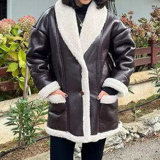 Kahve İçi Kürklü Deri Kaban