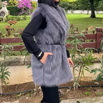 Kemerli Kürk Yelek - GRİ
