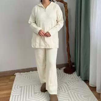 Fermuarlı Triko Takım - EKRU