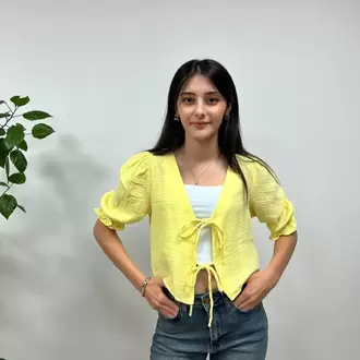 Müslin bağlamalı bluz - SARI