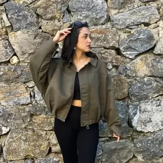 Süet Bomber Ceket - HAKİ