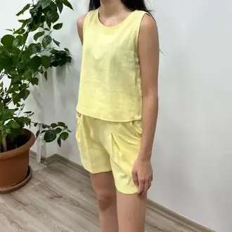 Şort ve Bluz Keten Takım - SARI