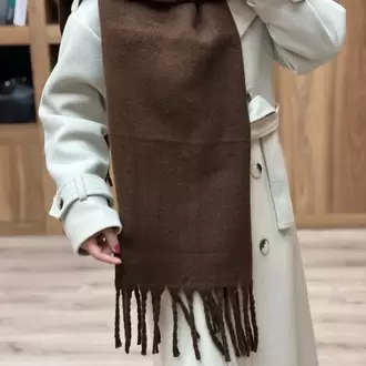 Düz Renk Püsküllü Yumuşak Atkı - KAHVERENGİ