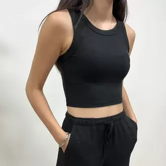 Pamuklu Ribana Crop Atlet - SİYAH