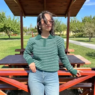 Çizgili Polo Yaka Kazak - ZÜMRÜT