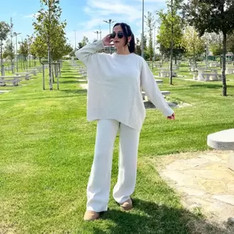 Bisiklet Yaka Oversize Triko Takım - TAŞ