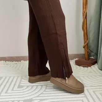 Fermuarlı Triko Takım - KAHVE