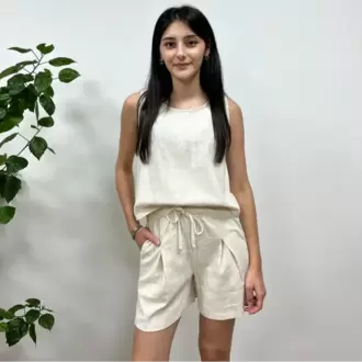 Şort ve Bluz Keten Takım - NATURAL