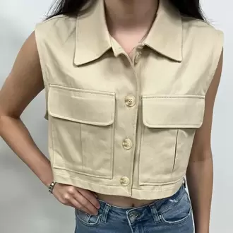 Cepli Crop Yelek - BEJ