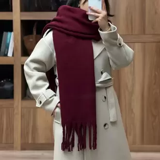 Düz Renk Püsküllü Yumuşak Atkı - BORDO