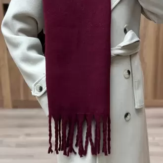 Düz Renk Püsküllü Yumuşak Atkı - BORDO