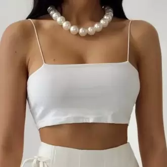 Basic Straplez Crop Top - BEYAZ