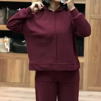 Önü Kısa Arkası Uzun Kapşonlu Pantolonlu Selanik Takım - BORDO
