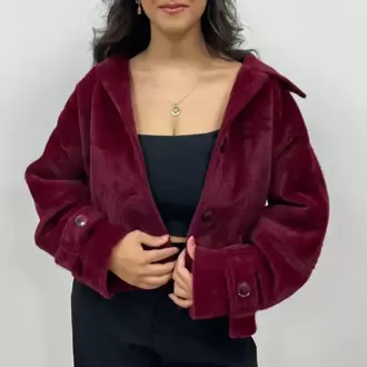 Düğmeli Kısa Ceket - BORDO