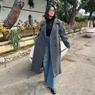 Çift Düğmeli Kemerli Kaşe Kaban - GRİ