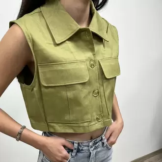 Cepli Crop Yelek - HAKİ