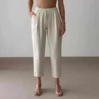 Keten Dokulu Havuç Pantolon - EKRU