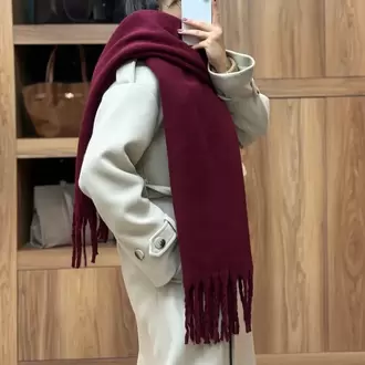 Düz Renk Püsküllü Yumuşak Atkı - BORDO