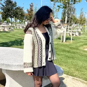 Etnik Desenli Düğmeli Triko Hırka