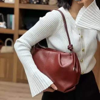 Pileli Düğüm Detaylı El ve Omuz Çantası
