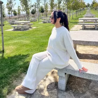 Bisiklet Yaka Oversize Triko Takım - TAŞ