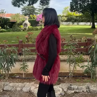 Kemerli Kürk Yelek - BORDO