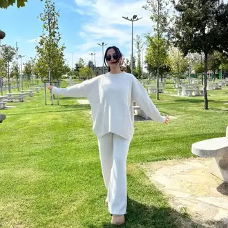 Bisiklet Yaka Oversize Triko Takım - TAŞ