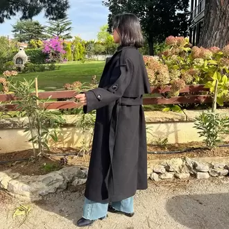 Premium Kaşe Kemerli Uzun Kaban - SİYAH