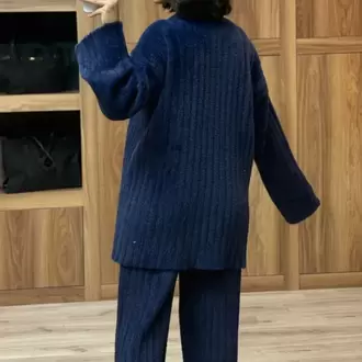 Lacivert Dokulu Triko Rahat Kesim Takım