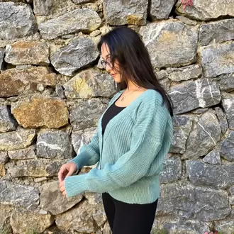 Düğmeli Örgü Kadın Hırka - MİNT YEŞİLİ