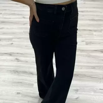 Bol Paça Yüksek Bel Denim Pantolon - SİYAH