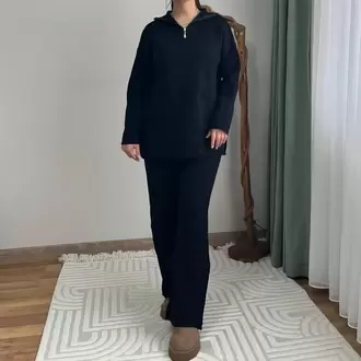 Fermuarlı Triko Takım - SİYAH
