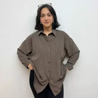 Rahat Kalıp Oversize Gömlek - KAHVERENGİ