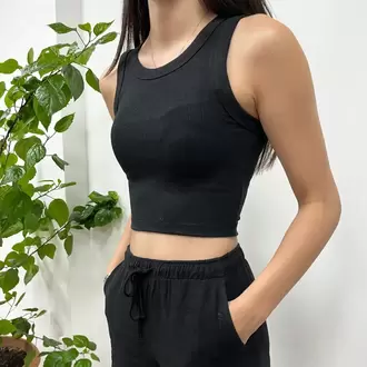 Pamuklu Ribana Crop Atlet - SİYAH