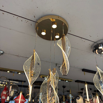 Gold Modern 4lü Yapraklı Sarkıt Avize