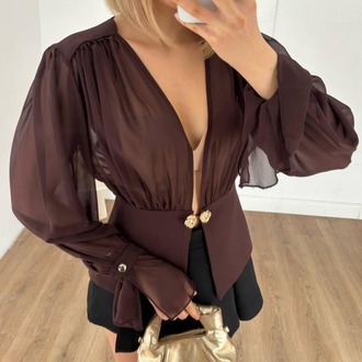 Scarlet Gold Düğme Detaylı Şifon Bluzlu Ceket Elbise