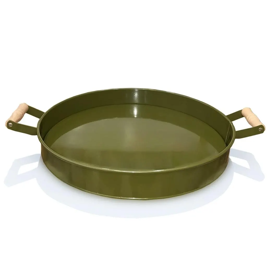 Ahşap kulplu yuvarlak tepsi 37 cm