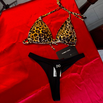 DG Aksesuarlı Leopar Desenli Üçgen Bikini Takımı | Siyah Alt
