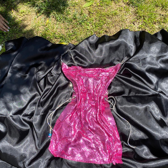 Barbie Işıltısı Taş Detaylı Fuşya Mini Elbise