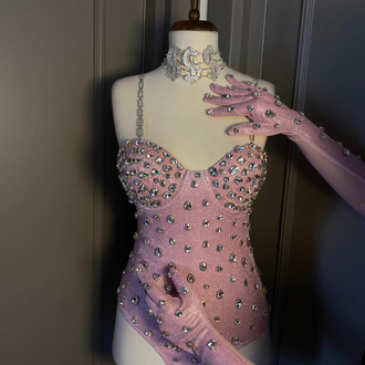 Princess Shine Taşlı Pembe Bodysuit & Eldiven Set